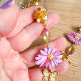 Whimsical Floral Asymmetrical Dangle Gemstone Earrings