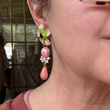 Floral  Whimsical Dangle Earrings,Upcycled Vintage