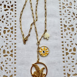 Floral Vintage Embroidered Charm Necklace, Lariat, Handmade Sentimental Jewelry