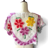 Boho Short Sleeve Floral Chenille Cardigan