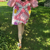 Boho Pink Peacock Chenille Mini Dress