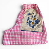 Handmade Pink Gingham Floral Mid Rise Shorts With Oversize Floral Pockets
