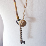 Boho Skeleton Key Bird Charm Necklace