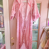 Boho Pink Chenille Hooded Kimono Duster