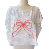 Bow Peasant Blouse, Short Sleeved Boxy Top