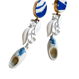 White and Blue Floral Whimsical Dangle Earrings