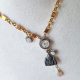 Mixed Metal Antique Watch French Charm Pendant Necklace