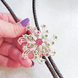 OOAK Western Bolo Pinwheel Flower  Charm Necklace