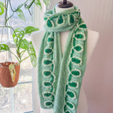 Repurposed Vintage Green Chenille Leaf Patchwork Scarf