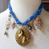 OOAK Boho Horse Locket Western Bandana Charm Necklace