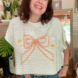 Bow Peasant Blouse, Short Sleeved Boxy Top