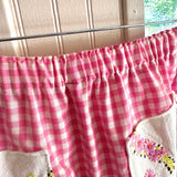 Handmade Pink Gingham Floral Mid Rise Shorts With Oversize Embroidered Pockets