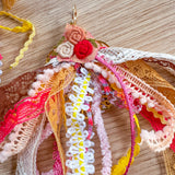 Whimsical Statement Floral Textile  Ribbon Earrings