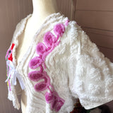 Boho Peacock Short Sleeve Floral Chenille Cardigan
