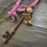 Boho Skeleton Key Bird Charm Necklace