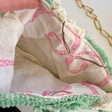 Vintage Green and Pink Repurposed MCM Floral Fabric Handbag