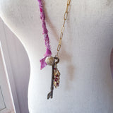 Boho Skeleton Key Bird Charm Necklace