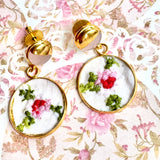 Whimsical Floral Embroidered Dangle Earrings,  Repurposed Vintage Earrings