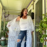 Boho White Lace Kimono Duster| Drawstring Kimono
