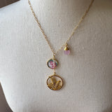 Floral Vintage Embroidered Charm Necklace, Lariat, Handmade Sentimental Jewelry