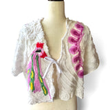 Boho Peacock Short Sleeve Floral Chenille Cardigan