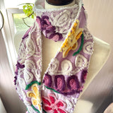 Purple Floral Vintage Chenille Patchwork Scarf