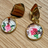 Whimsical Embroidery Dangle Earrings,  Repurposed Vintage Earrings