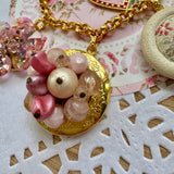 Pink Floral Locket Charm Bracelet