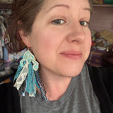 Whimsical Blue Statement Textile  Ribbon Earrings