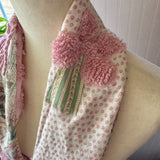 Repurposed Pink and Green Floral Vintage Chenille Patchwork Scarf