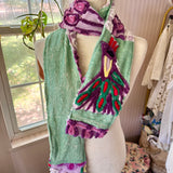 Purple Floral Peacock Vintage Chenille Patchwork Scarf
