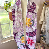 Purple Floral Vintage Chenille Patchwork Scarf