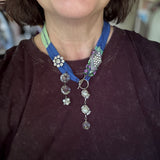 OOAK Boho Bandana Rhinestone Charm Necklace