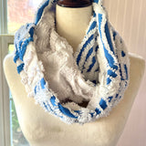 Blue and White Chenille Infinity Scarf
