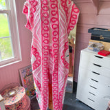 Boho Pink Peacock Chenille Boho Kimono Duster