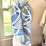 Blue and White Vintage Chenille Patchwork Scarf