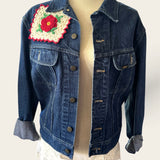 Crochet  Up-Cycled Jean Jacket|Floral and Lace Denim Coat