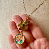 Floral Vintage Embroidered Charm Necklace, Handmade Sentimental Jewelry