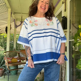 Embroidered Flowy Peasant Blouse,  Boxy Oversized  Top
