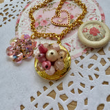 Pink Floral Locket Charm Bracelet