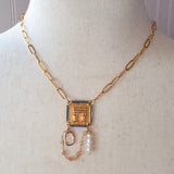 Repurposed Vintage French Arc De Triomphe Charm Gemstone Necklace