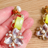Beachy Shell Colorful Flower Dangle Earrings