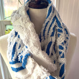 Blue and White Chenille Infinity Scarf