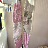 Pink Floral Vintage Chenille Patchwork Scarf