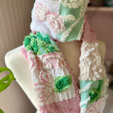 Repurposed Pink and Green Floral Vintage Chenille Patchwork Scarf