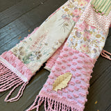 Repurposed Pink and Green Floral Vintage Chenille Patchwork Scarf