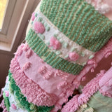 Repurposed Pink and Green Floral Vintage Chenille Patchwork Scarf