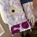 Repurposed Blue and Purple Floral Vintage Chenille Patchwork Scarf