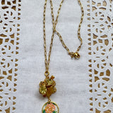 Floral Vintage Embroidered Charm Necklace, Handmade Sentimental Jewelry