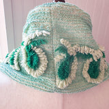 Repurposed Vintage Green Chenille Leaf Patchwork Scarf